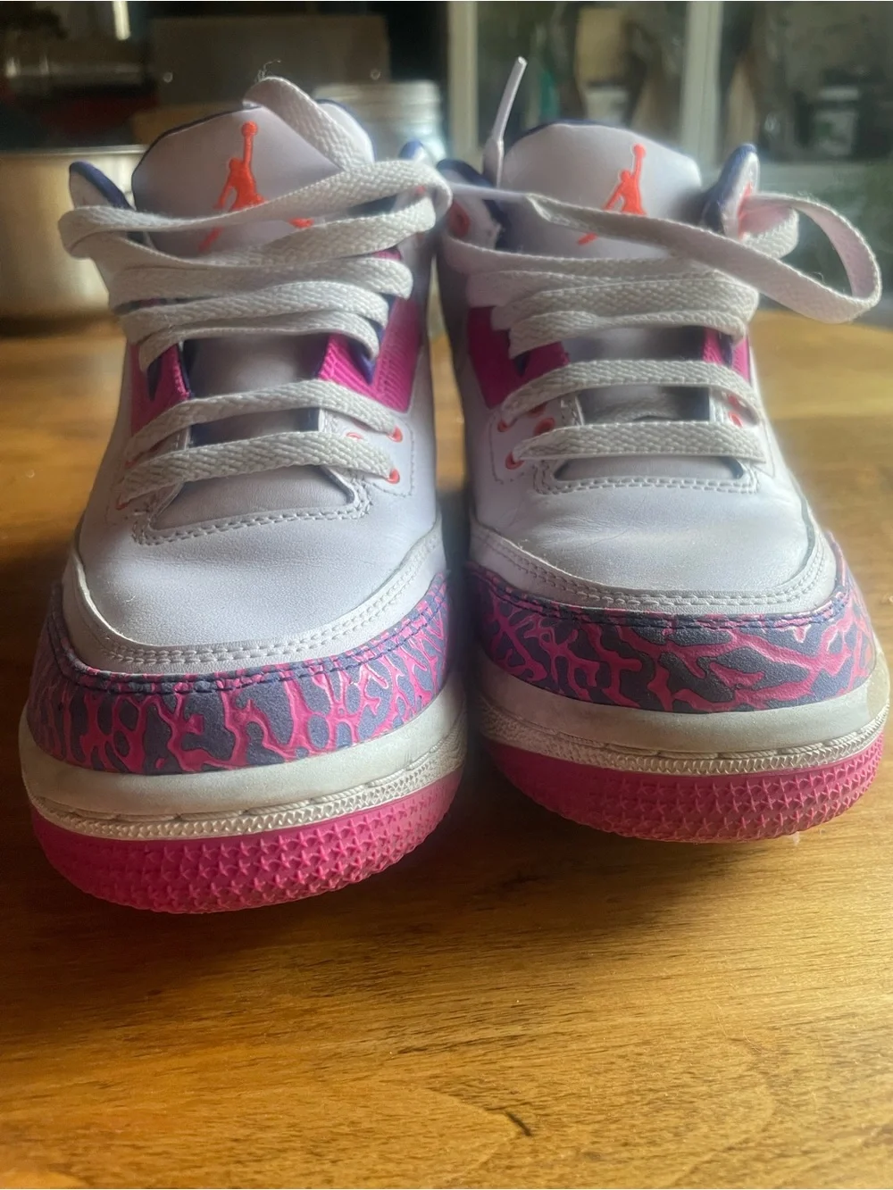 Nike Kids White Sneakers with Pink and Purple Accents